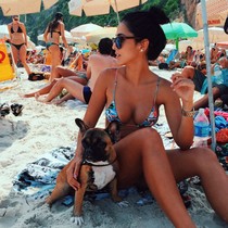Sweet teen with real sweet breasts and hot booty in bikini enjoy on beach with her cute..